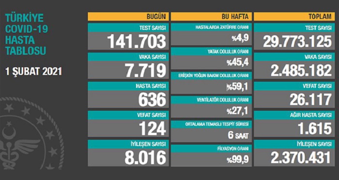 KORONA VİRÜS TABLOSU : 124 KAYIP