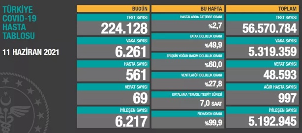 11HAZİRAN:KORONAVİRÜS TABLOSU