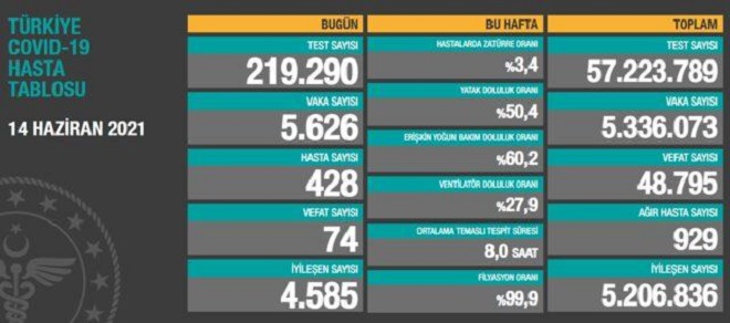 14 HAZİRAN KORONAVİRÜS TABLOSU