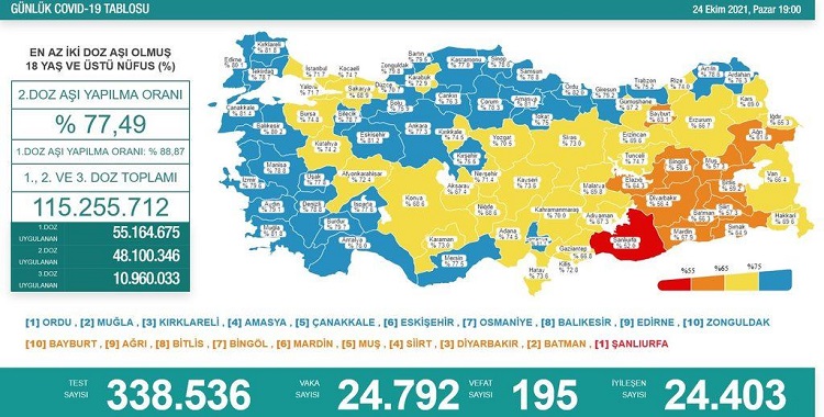 25 EKİM KORONAVİRÜS TABLOSU