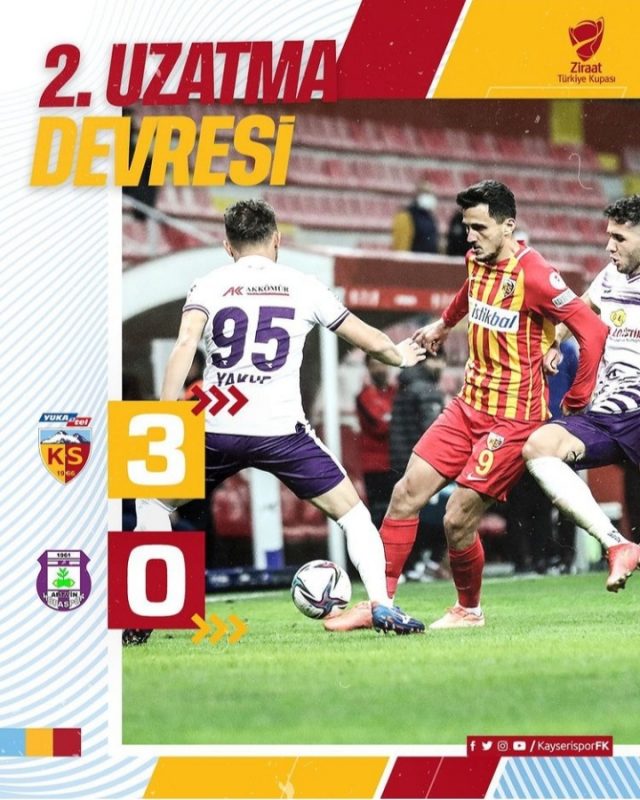 KAYSERİSPOR UZATMADA TURLADI: 3-0