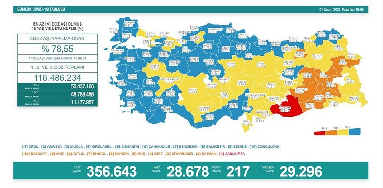 1 KASIM KORONAVİRÜS TABLOSU