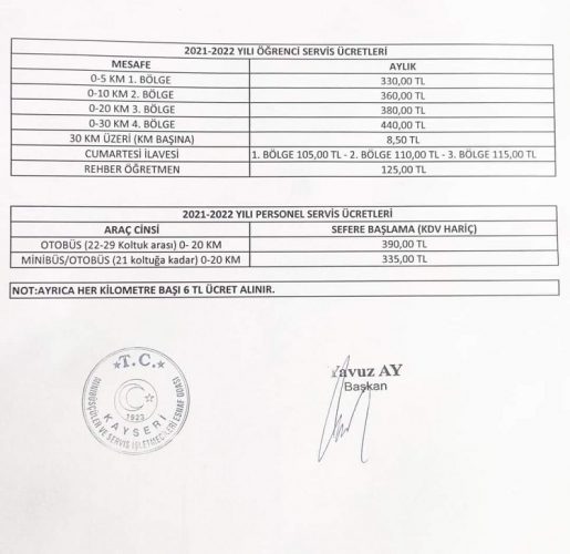 Öğrenci Servisi  Fiyatları Güncellendi