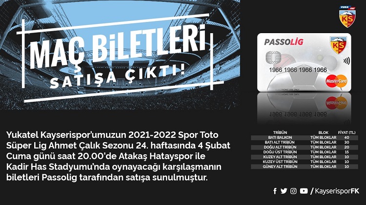 Kayserispor- Hatayspor maç bilet fiyatları