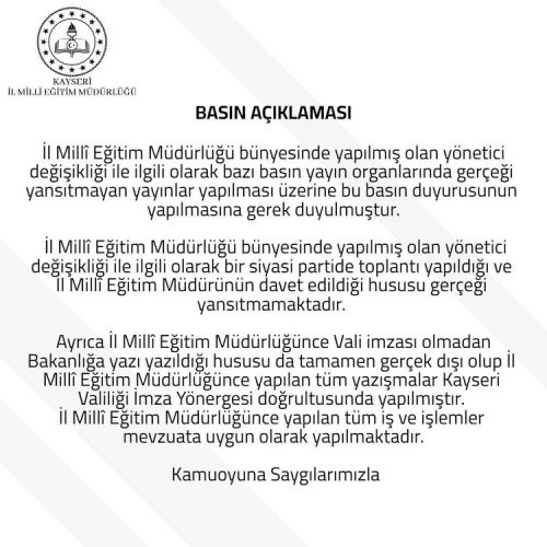 İl Milli Eğitim’den ‘yönetici değişikliği’ iddiasına yalanlama geldi