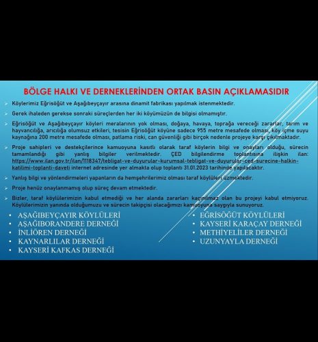 KÖYLÜLER P ATLAYICI MADDE FABRİKASI’NA KARŞI ORTAK AÇIKLAMA YAPTI