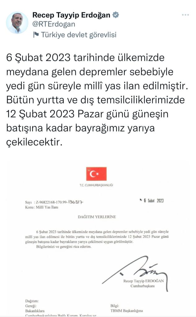 7 gün milli yas ilan edildi