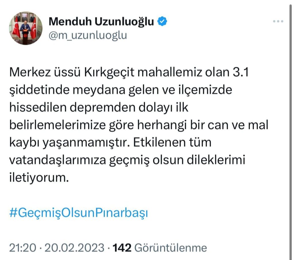 Pınarbaşı’nda yaşanan depremde can ve mal kaybı yok
