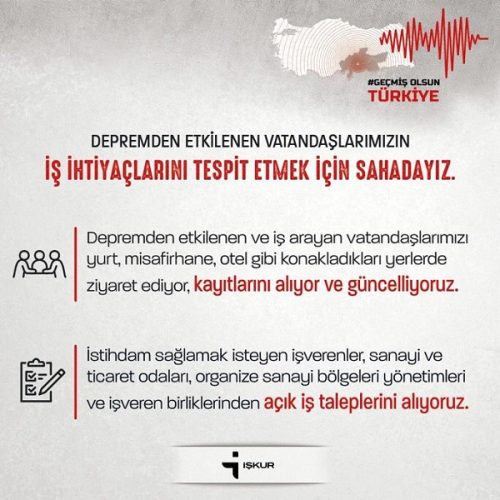 İşkur: Depremden etkilenen vatandaşlarımızın iş ihtiyaçlarını tespit etmek için sahadayız