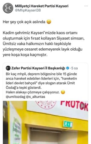Zafer Partisi ve MHP arasında sosyal medya göndermeleri