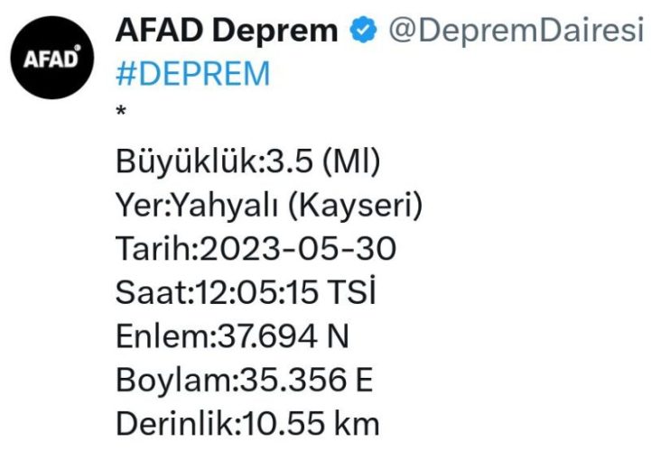 Yahyalı’da deprem: 3.5