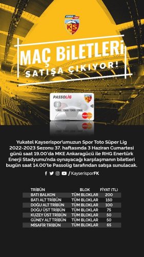 Kayserispor – Ankaragücü maç biletleri satışa çıktı