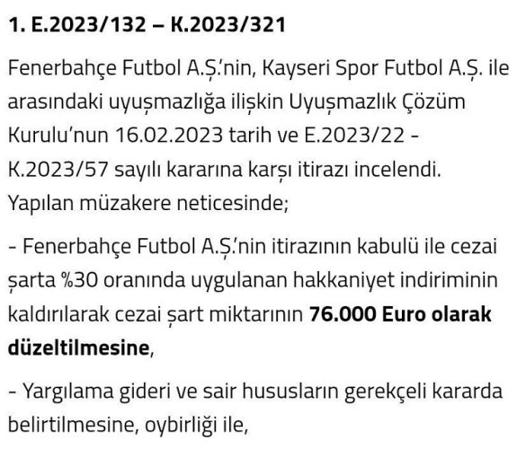 Kayserispor Fenerbahçe’ye 79 bin Euro daha ödeyecek