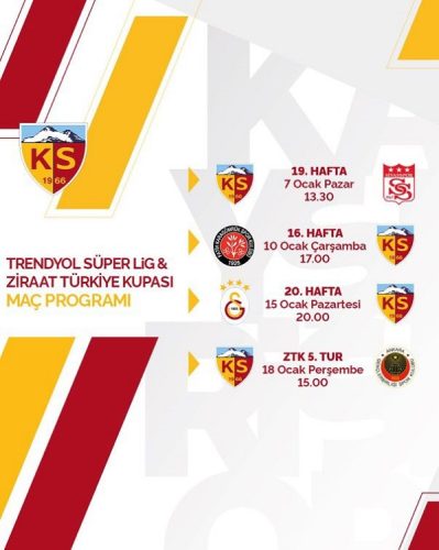 Kayserispor’un 4 maçlık takvimi belli oldu