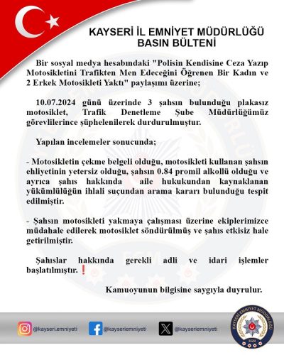 Motosikleti yakmaya çalışan şahıs hakkında işlem yapıldı
